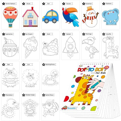 Do-to-Dot Game Pad, 30 Reusable & Erasable Number Connecting Games, Dry Erase Animal/Castle/Ship Dot to Dot Workbook for Kids, Educational Toy for Road Trip, Airplane & Car Travel Activities - style: Do-to-Dot Game Pad