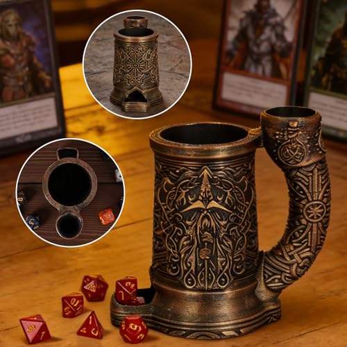 Dice Tower Mug, Dice Rolling Tower, Comes with 7 PCS Dice Set, Suitable for DND Dungeons and Dragons, Tabletop Games, Available As Drink Holder, D&D Gifts, DND Accessories (Dark Gold Mage) - color: Dark Gold Mage