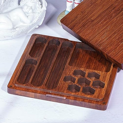 UDIXI 2 in 1 DND Dice Box, Bamboo Dice Rolling Tray for D&D Tabletop Games | Magnetic Lid, Dice Storage Box, Holder Case, Holds 6 Sets of Polyhedral Dice, for Dungeons and Dragons Role Playing Games - color: Square-no Pattern