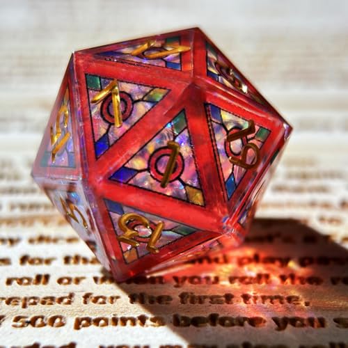 HAOMEJA Double Layered Resin Dice Set 7pcs/ Stained Glass Effect & Gold Numbers/Sharp Edged Polyhedral Dice/Apply to D&D/DND/Role Playing Game/RPG/Party Gift (Red Sky) - color: 1 Red Sky