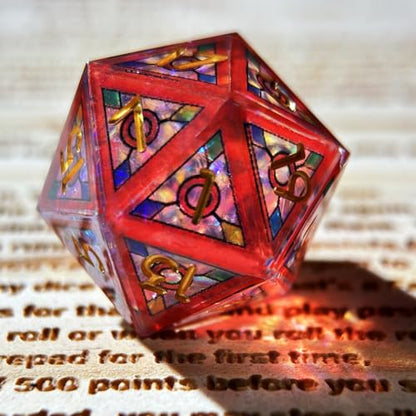 HAOMEJA Double Layered Resin Dice Set 7pcs/ Stained Glass Effect & Gold Numbers/Sharp Edged Polyhedral Dice/Apply to D&D/DND/Role Playing Game/RPG/Party Gift (Red Sky) - color: 1 Red Sky