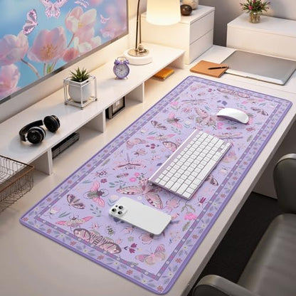iCasso Purple Large Mouse Pad, Desk Matt for Desktop | XXL Desk Mat for Keyboard and Mouse, Anti-Slip Big Mousepad Computer Mat with Stitched Edges - color: Insect-purple