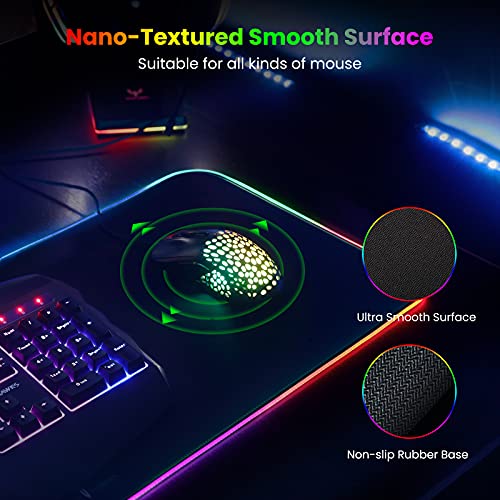 BladeHawks RGB Gaming Mouse Pad Extra Large Extended 31.5x12 Inch-Black | LED mouse pad with 14 lighting modes, covers keyboard & mouse, anti-slip rubber base, waterproof surface, USB powered - color: Black