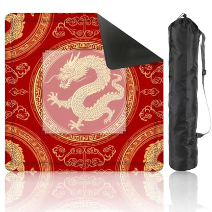 Mahjong Mat 31.5" x 31.5" Chinese Dragon Gold Details Red Non-Slip Noise Reduction Mahjong Tiles Table Cover for Dominoes Poker Card Board and Tile Games - color: Color1