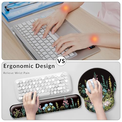 Desk Mat Set Keyboard and Mouse Pad with Wrist Rest Support | Ergonomic,Pain Relief, 4-in-1 Large Big Mousepad Computer Mats,Desk Pad Matt Mats for Desktop Home & Office - color: L2-Flowers Garden