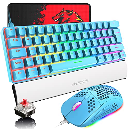60% Mechanical Keyboard and Mouse Combo,Ergonomic Wrist Rest,6400 DPI Optical&65g Lightweight RGB Mouse,Compact Mini 62 Keys Chroma 20 Rainbow Backlit,Quiet Linear Switch for PC/Mac (Blue)