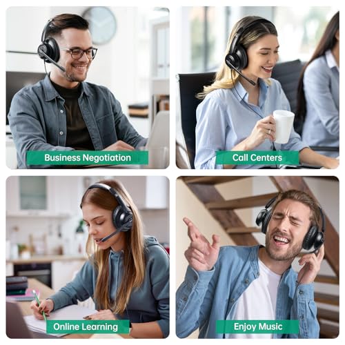 EKSA H8 USB Headset with Microphone for Work, Stereo Wired Computer Headphones with Mic Noise Cancelling, in Line Controls, 3.5mm Jack USB-C/A Over-Ear Headset for PC Laptop Office Call Center Teams
