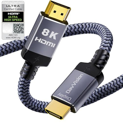 8K Fiber Optic HDMI Cable 33 Feet, Long HDMI 2.1 Cable High Speed Unidirectional 8K@60Hz HDMI Braided Cord Support eARC/Dynamic HDR/HDCP/3D,Compatible with PS5 PS4/HDTV/Xbox Series - size: 33FT