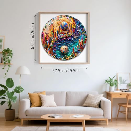 Cyberpunk Puzzles for Adults 1000 Pieces, Neon Sci-Fi Future Art, Aesthetic Nature Balance Game, Difficult Circular Puzzles with Letters on Back, 26.5 x 26.5in - color: Cyberpunk 1
