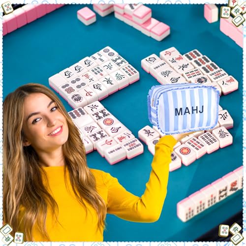 Sanwuta 1 Pcs Mahjong Tile Bag with Zipper,Blue,Ruffles | Embroidered Mahjong Case for 166 American Mahjong Tiles (1.2") Portable Bags for Board Game Party Gathering Travel - color: Blue, style: Ruffles