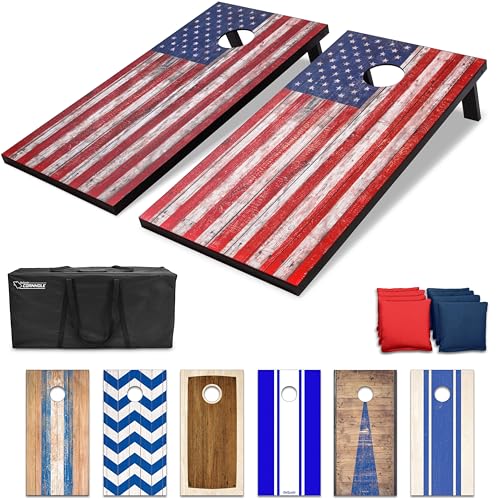 GoSports Portable Cornhole Sets, 8 Styles – Choose 4 x 2 ft or 3 x 2 ft - Boards Include 8 Bean Bags, Travel Case, and Game Rules - style: 4 x 2 ft American Flag