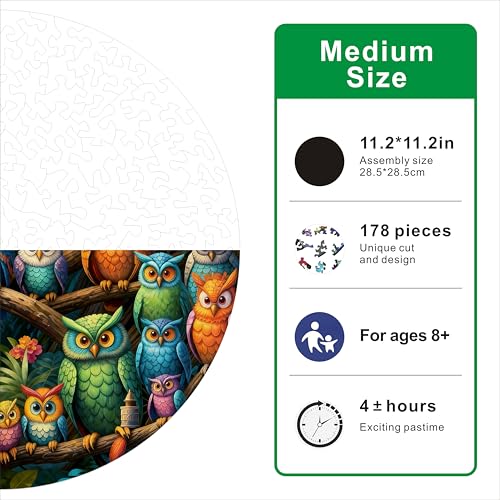 Hartmaze Wooden Jigsaw Puzzle - Owls Cozy Habitat, 178 Unique Irregular Pieces, 11.2x11.2 Inch, Exquisite Wooden Gift Box, Challenging Art Puzzle for Adults & Kids Ages 8 and Up - color: Owls Cozy Habitat