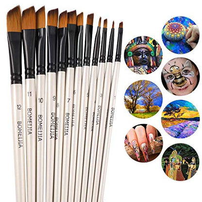 GETHPEN Angular Paint Brushes Set, Angled Paint Brush for Acrylic, 12PCS | Angular Paint Brushes, Nylon Hair Angled Paint Brush Set for Acrylic, Watercolor, Oil, Gouache, Craft, White - style: Angular