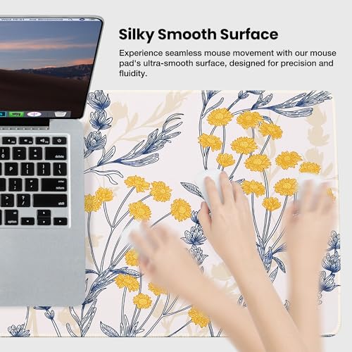 ALOANES Waterproof Gaming Mousepad Large Mouse Mat Non-Slip Rubber Base | Desk pad Keyboard Desk Mat for Computer, Office Home, Yellow Flower Mat XL(31.50"x11.81"x0.12") - color: Yellow Flower, size: 31.5L x 11.8W inches