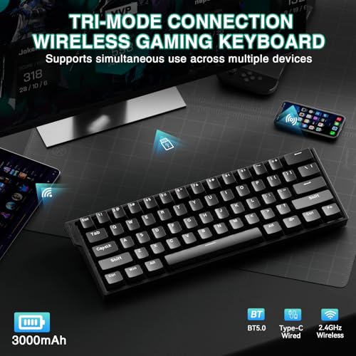 Aula MINI60 HE Wireless Gaming Keyboard 60%,Hall Effect Rapid Trigger Magnetic Keyboard,8000Hz Polling,Tri-Mode(BT5.0/2.4GHz/USB-C),Hot Swappable Compact Mechanical Keyboard for Gamer(Black) - color: Black