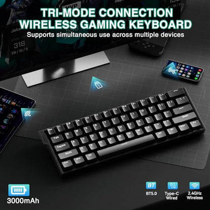 Aula MINI60 HE Wireless Gaming Keyboard 60%,Hall Effect Rapid Trigger Magnetic Keyboard,8000Hz Polling,Tri-Mode(BT5.0/2.4GHz/USB-C),Hot Swappable Compact Mechanical Keyboard for Gamer(Black) - color: Black