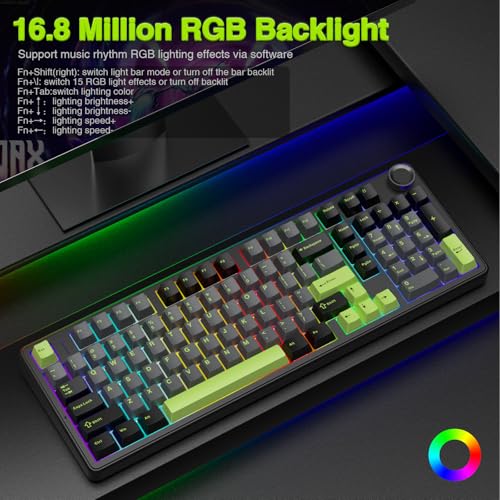 AULA F99 Pro Wireless Mechanical Keyboard with Knob,Creamy Sound,Tri-Mode BT5.0/USB-C/2.4GHz Hot Swappable Keyboard,Gasket Structure,RGB Backlit Computer Gaming Keyboards - color: With Knob-Black&Grey&Green