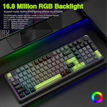 AULA F99 Pro Wireless Mechanical Keyboard with Knob,Creamy Sound,Tri-Mode BT5.0/USB-C/2.4GHz Hot Swappable Keyboard,Gasket Structure,RGB Backlit Computer Gaming Keyboards - color: With Knob-Black&Grey&Green