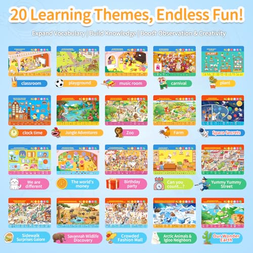 Interactive Search and Find Activity Books for Kids Ages 3-5, Toddler Travel Games Toys for Car Airplane, Road Trip Activities for Kids 4-8, Educational Preschool Learning Toys Gift with a Talking Pen - style: Search and find