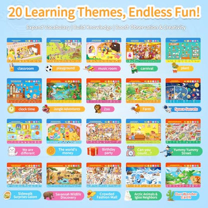 Interactive Search and Find Activity Books for Kids Ages 3-5, Toddler Travel Games Toys for Car Airplane, Road Trip Activities for Kids 4-8, Educational Preschool Learning Toys Gift with a Talking Pen - style: Search and find