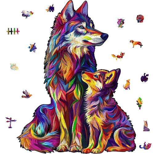 Reouinty Wooden Puzzles for Adult, Wolf Family 200 Pcs 9.8x12.6 in | Unique animal-shaped puzzles, Wood jigsaw puzzles for kids, Gifts for puzzle lovers women, Beautiful Home Decor - color: Wolf, size: 200pcs