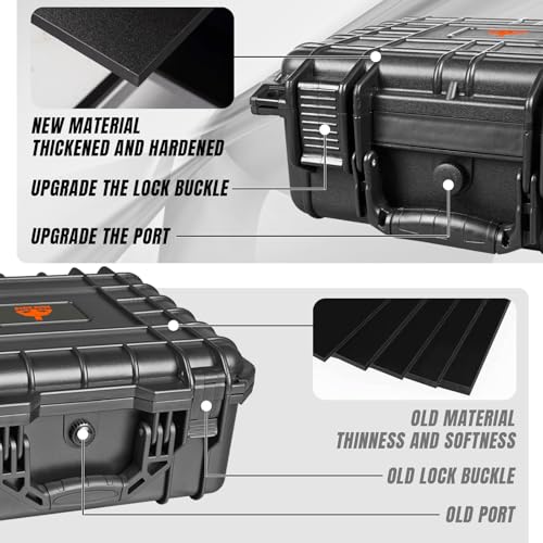 Jack Boss 16x 12.8x 6.8 Inch Hard Case, Portable Weather Waterproof Protective Camera Case with Customizable Foam, Fit Use of Drones, Camera, Equipments, Black - color: BLACK, size: 16x12.8x6.8 in