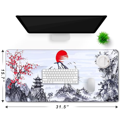 Gaming Mouse Pad Ink Pattern, 31.5x15.7 Inch Waterproof Computer Big Mousepad Non-Slip Mouse Mat Rubber Base and Stitched Edges for Game Players, Office, Study, Esports Pros, Home - color: Ink