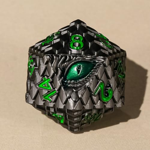 Metal Dice Set D&D,7 PCS Dragon Scale Metallic DND Dice Set,Dragon Eye Metal Dice with Grogeous Gift Case for Dungeons and Dragon Tabletop Game (Black Dragon Scale & Green Eye) - color: Black Dragon Scale & Green Eye
