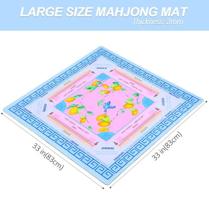 Jongyance Blue American Learning Mahjong Mat (33”x33”), Anti-Slip, Mahjong Mat for Table, Table Mat - color: Blue and Pink