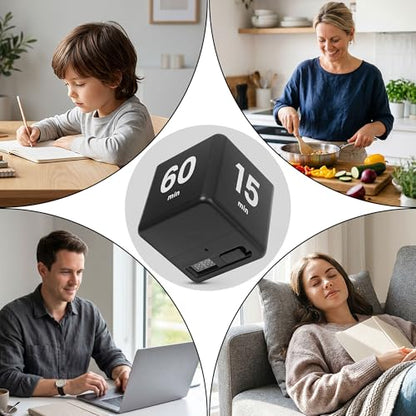 JOYIT Black Cube Timer 15 20 30 60 Minutes - Flip Countdown Visual Timer for Time Management, Kitchen, Workout, Study, Classroom, Office, Games - color: Black 15-20-30-60