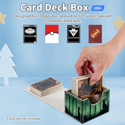 for MTG Commander Deck Box,Card Deck Box for Trading Yugioh MTG,Fits 100 Double Sleeved Cards,PU Leather Strong Magnet Case for Magic Commander TCG CCG,Black Green Cat - color: Black Green Cat