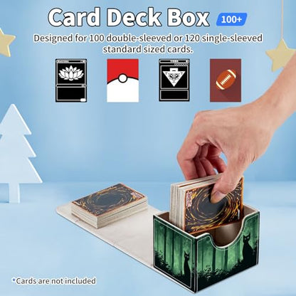 for MTG Commander Deck Box,Card Deck Box for Trading Yugioh MTG,Fits 100 Double Sleeved Cards,PU Leather Strong Magnet Case for Magic Commander TCG CCG,Black Green Cat - color: Black Green Cat