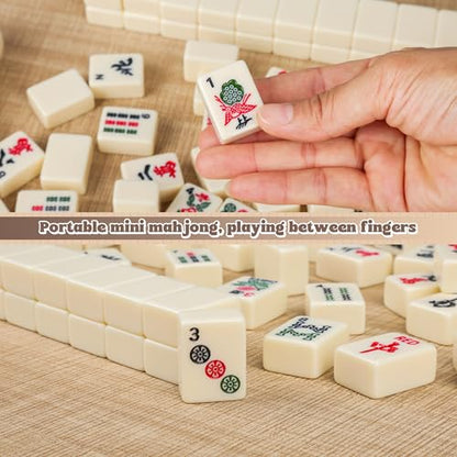 Chinese Small Mahjong Set, 144 Numbered Melamine 1.17" Size Tiles(Creamy White) and 8 Blank Tiles, with Carrying Travel Bag, English Instruction, Pro Complete Mahjongg Game Set (Majiang) - color: White, size: 1.17 in