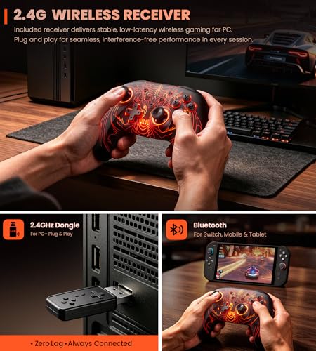 PC Controller with Hall Effect Joysticks & Trigger, Wireless PC Gaming Controller with Charging Dock & RGB Design, 1000Hz Polling Rate, No Drift, Programmable Back Buttons, Turbo, Gaming Controller for Windows PC/Switch/Android/iOS - color: Black