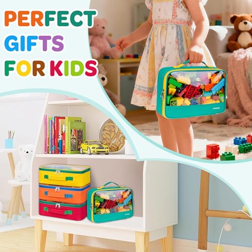 4 Pack Large Toy Storage Bags(12.6 * 3.9 * 8.6in), Magnetic Tiles Travel Organizer Case with Mesh Pocket Fits for Lego Bricks, Board Game, Puzzles, Toy Cars and Building Blocks - size: LARGE 4PCS