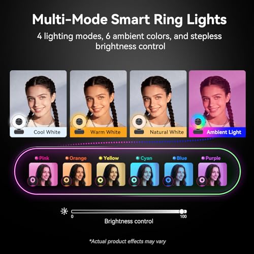 EMEET S600L 4K Webcam with Adjustable Desktop Overhead Stand, 4 Lighting Modes, Rainbow Effect, 1/2" Sensor, 0.2S PDAF, 2 Mics, Dial Control, 4K Webcam with Tripod for OBS/Twitch/YouTube/Zoom/PC/Mac - style: S600L 1/2" Sensor with Tripod
