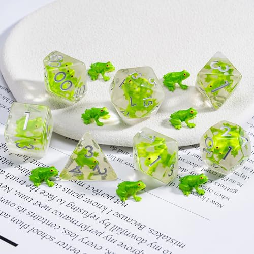 D&D Frog Dice Set, Resin Polyhedral Dice for Dungeons and Dragons, RPG, MTG DND 7-DIE (D4, D6, D8, D10, D12, D20, D%) - color: Frog3