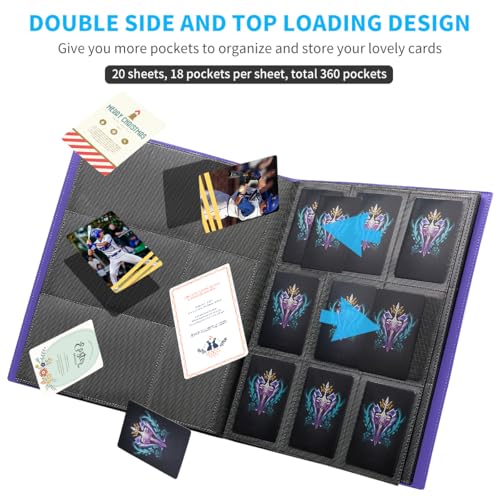 Card Binder, Upgraded 9 Pockets Trading Card Collection Binder for Cards, 360 Card Book Holder Album for Yugioh, MTG, TCG, Magic, Sports Cards - Purple - color: Purple