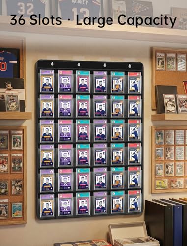 NiHome 36 Slot Graded Card Display Case - Sports Card Wall Frame, PVC Black | Fits PSA 35PT Baseball, Football & Trading Slabs, Foldable Oxford Fabric, Door Hooks Included, Collector Gift