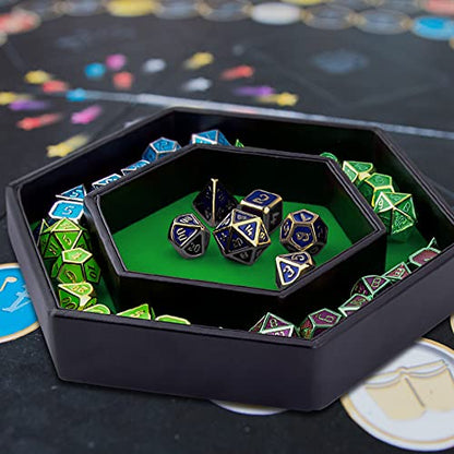 SIQUK Dice Tray with Lid Hexagon Dice Rolling Tray Dice Holder for Dice Games Like RPG, DND and Other Table Games, Green - color: Green