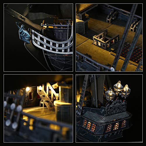 CubicFun 3D Puzzles for Adults Home Decor Pirate Ship Gifts for Men Women Model Kits Brain Teaser Gifts for mom,Queen Anne's Revenge 340 Pcs - style: 1/95 LED Queen Anne's Revenge