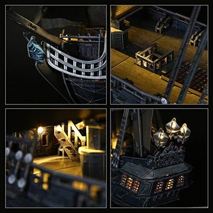 CubicFun 3D Puzzles for Adults Home Decor Pirate Ship Gifts for Men Women Model Kits Brain Teaser Gifts for mom,Queen Anne's Revenge 340 Pcs - style: 1/95 LED Queen Anne's Revenge