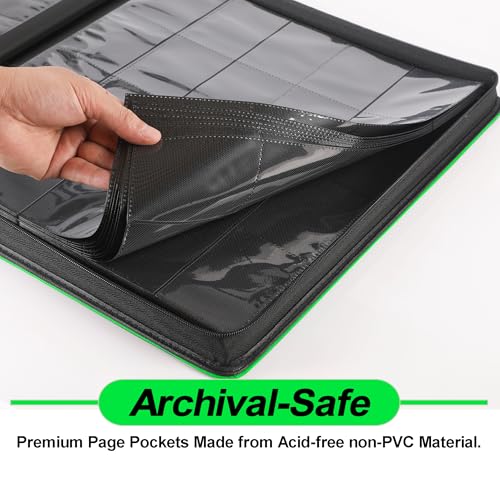 Premium 2000 Pocket Card Binder - 20 Pocket Trading Card Binder with Sleeves Fits 2000 Cards, Ringless Card Album for TCG - Model A，Brilliant Green - color: 20P - Brilliant Green