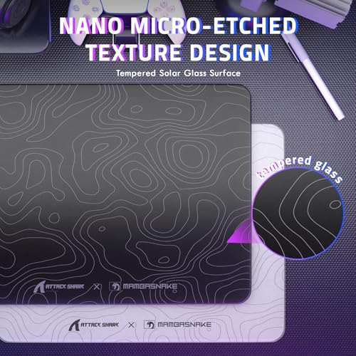 ATTACK SHARK CM05SE Glass Gaming Mouse Pad for FPS & Esports, Nano-Etched Tempered Glass Surface,Ultra-Smooth Low Friction Hard Mousepad,Waterproof Large Desk Mouse Mat for PC Setup,Black Contour - color: Black Contour