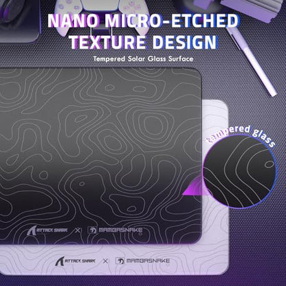 ATTACK SHARK CM05SE Glass Gaming Mouse Pad for FPS & Esports, Nano-Etched Tempered Glass Surface,Ultra-Smooth Low Friction Hard Mousepad,Waterproof Large Desk Mouse Mat for PC Setup,Black Contour - color: Black Contour