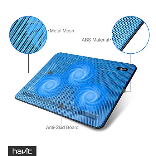 Havit HV-F2056 15.6-17 Inch Laptop Cooler Cooling Pad - Slim Portable USB Powered (3 Fans) (Blue) - color: blue