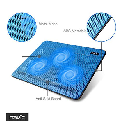 Havit HV-F2056 15.6-17 Inch Laptop Cooler Cooling Pad - Slim Portable USB Powered (3 Fans) (Blue) - color: blue