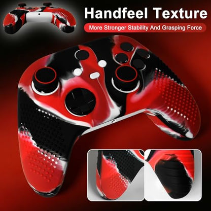 Anti-Slip Red Black Controller Skin,Studded Edition Protective Silicone Cover Skin Grips Compatible with Xbox Series X/S Controller and 6 PCS Thumb Grips Caps. - color: Red Black