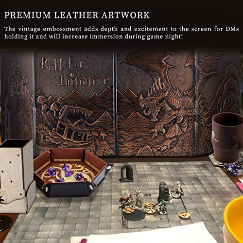 DND Faux Leather Dungeon Master Screen and Initiative & Combat Trakers with Insert Cards
