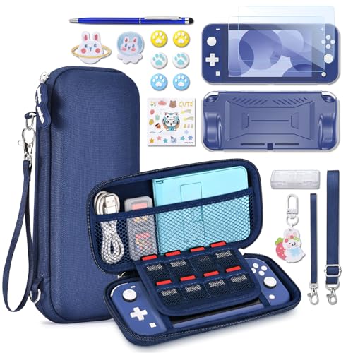 innoAura Switch Lite Case 18-in-1 Accessories Bundle for NS Switch Lite (2019), with Protective Carrying Case, Game Holder, Screen Protector & Cute Thumb Grips, Blue - color: Blue, size: for Switch Lite (2019)